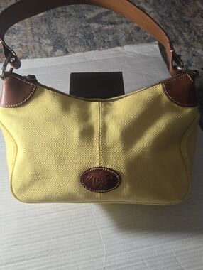 Dooney & Bourke Yellow Canvas Shoulder Bag with Brown Leather Trim